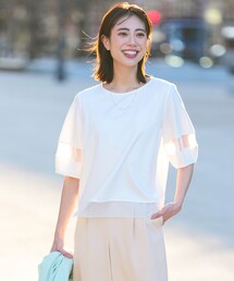 ANY SIS | チュール切替ランタンスリーブ プルオーバー(Tシャツ/カットソー)