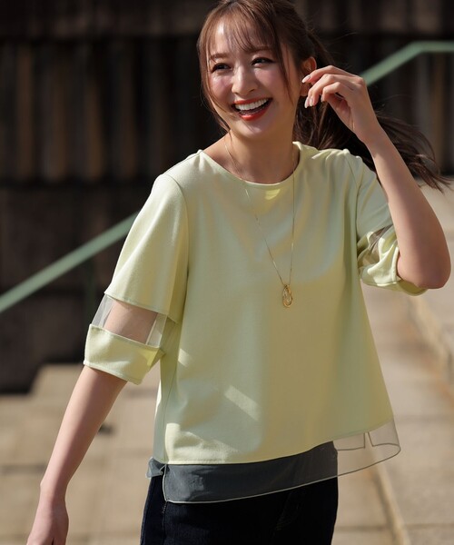 ANY SIS（エニィスィス）の「チュール切替ランタンスリーブ プルオーバー（Tシャツ/カットソー・レディース・ホワイト系/スカイブルー系/ブラック系/ライトグリーン系・X-LARGE）」の3枚目の写真