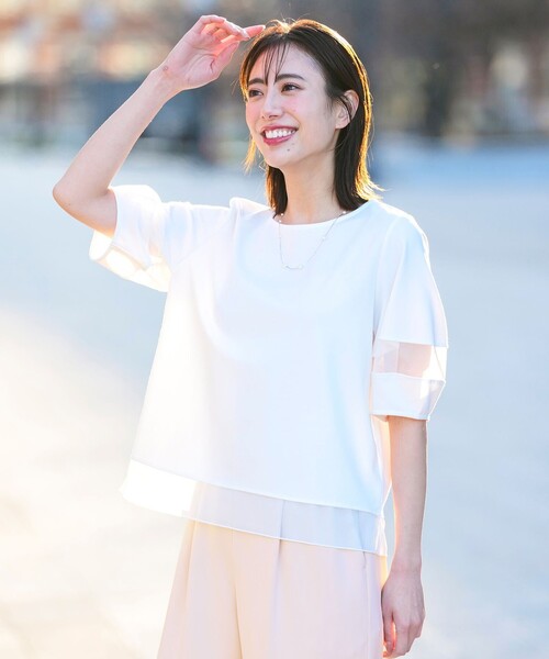 ANY SIS（エニィスィス）の「チュール切替ランタンスリーブ プルオーバー（Tシャツ/カットソー・レディース・ホワイト系/スカイブルー系/ブラック系/ライトグリーン系・X-LARGE）」の7枚目の写真