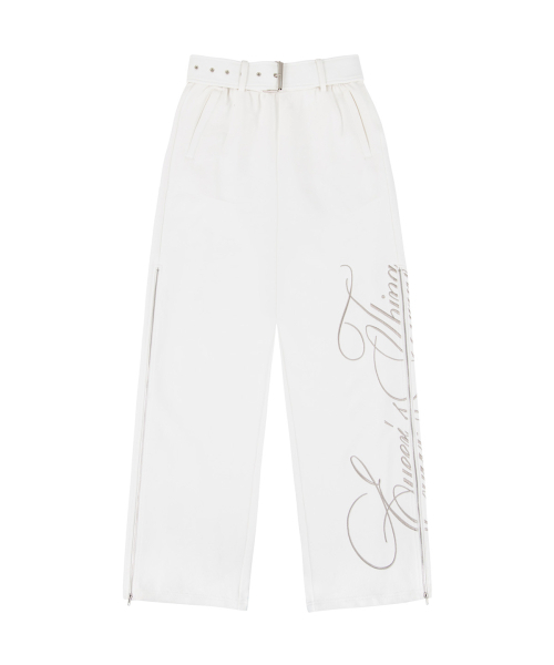 Belted Zip-up Sweatpants - White