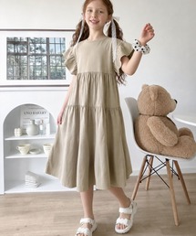 classicalelf（クラシカルエルフ）の「【キッズ】親子リンクコーデ可能◎！布帛ドッキング袖フリルティアードワンピース（ワンピース）」