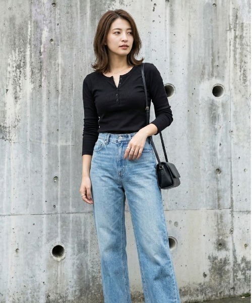 Belle Cie(ベルシー)の「ヘンリーネックTシャツ|この首元がちょうどいい ロンT リブ 長袖カットソー レディース(Tシャツ/カットソー・レディース・グレー/ホワイト/ピンク/ブラック・S/L/XXXL/XL/XXL/M)」の5枚目の写真