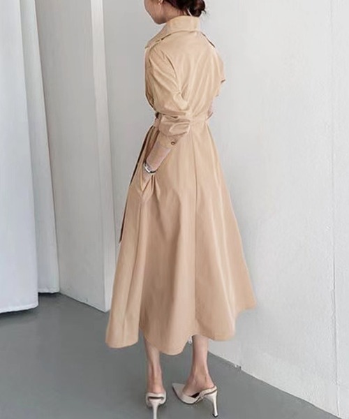 Kuroba(クロバ)の「ウエストマークロングシャツワンピース 共布ベルト付き(シャツワンピース・レディース・ベージュ/カーキ・FREE)」の5枚目の写真
