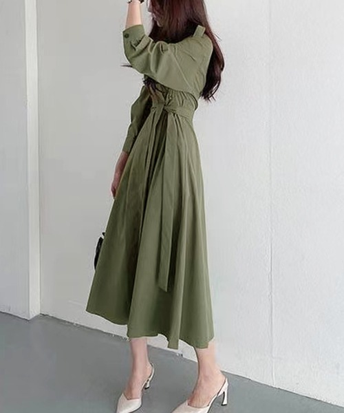 Kuroba(クロバ)の「ウエストマークロングシャツワンピース 共布ベルト付き(シャツワンピース・レディース・ベージュ/カーキ・FREE)」の10枚目の写真