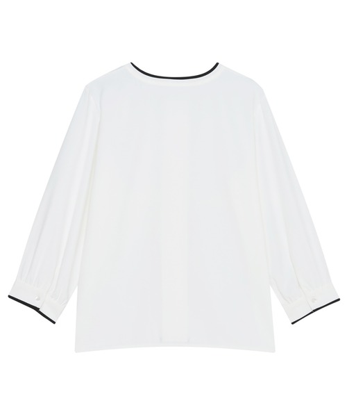 TOKYO SHIRTS(トウキョウシャツ)の「ストレッチジョーゼット 配色クルーネック タックブラウス 七分袖 レディース(シャツ/ブラウス・レディース・ホワイト/グレー・L/M)」の4枚目の写真