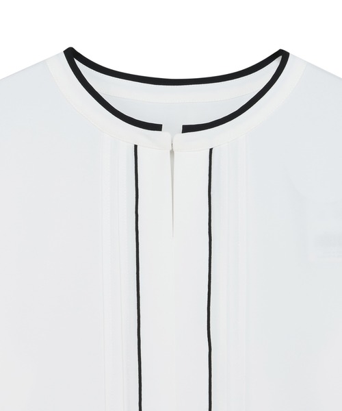 TOKYO SHIRTS(トウキョウシャツ)の「ストレッチジョーゼット 配色クルーネック タックブラウス 七分袖 レディース(シャツ/ブラウス・レディース・ホワイト/グレー・L/M)」の5枚目の写真