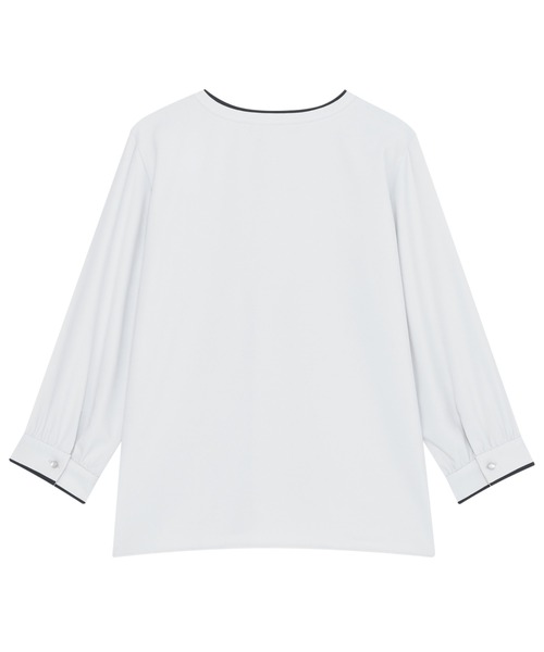 TOKYO SHIRTS(トウキョウシャツ)の「ストレッチジョーゼット 配色クルーネック タックブラウス 七分袖 レディース(シャツ/ブラウス・レディース・ホワイト/グレー・L/M)」の9枚目の写真