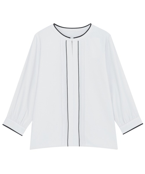 TOKYO SHIRTS(トウキョウシャツ)の「ストレッチジョーゼット 配色クルーネック タックブラウス 七分袖 レディース(シャツ/ブラウス・レディース・ホワイト/グレー・L/M)」の8枚目の写真