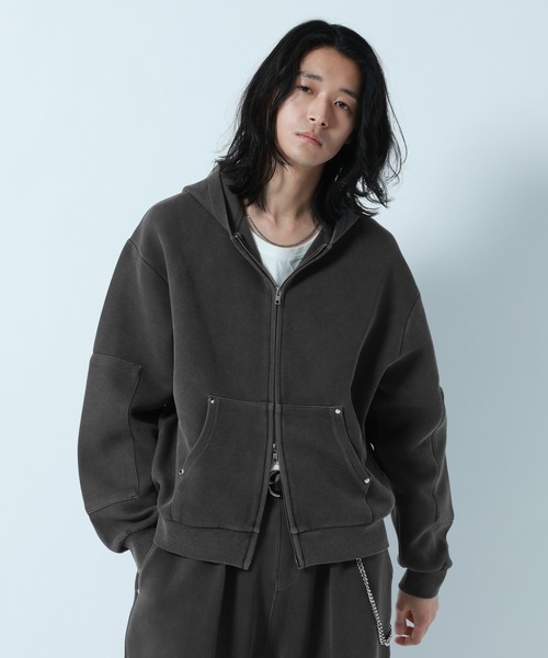 RAGEBLUE(レイジブルー)の「PIGMENT DYE CARDBOARD FABRIC ZIP PARKER / ピグメント加工ダンボールジップパーカー(パーカー・メンズ・グレー系その他/オレンジ系その他3/その他19/グリーン系その他・LARGE/MEDIUM)」の1枚目の写真