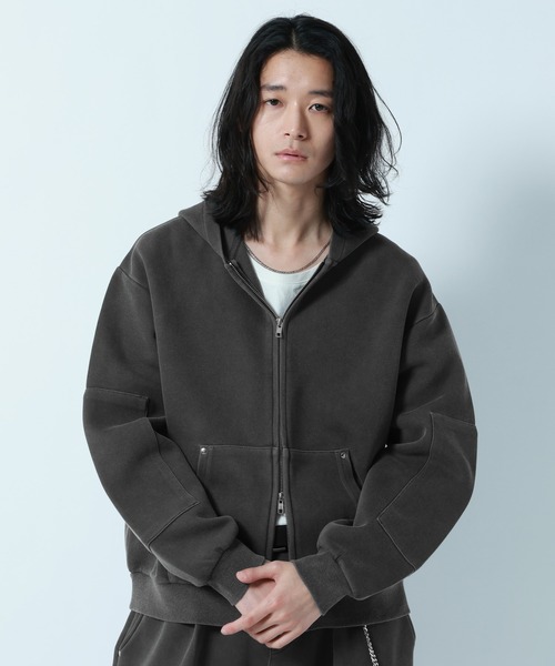 RAGEBLUE(レイジブルー)の「PIGMENT DYE CARDBOARD FABRIC ZIP PARKER / ピグメント加工ダンボールジップパーカー(パーカー・メンズ・グレー系その他/オレンジ系その他3/その他19/グリーン系その他・LARGE/MEDIUM)」の17枚目の写真