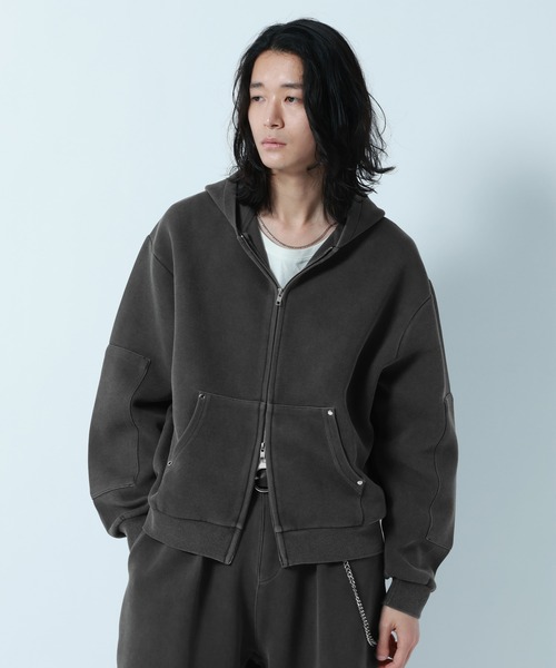 RAGEBLUE(レイジブルー)の「PIGMENT DYE CARDBOARD FABRIC ZIP PARKER / ピグメント加工ダンボールジップパーカー(パーカー・メンズ・グレー系その他/オレンジ系その他3/その他19/グリーン系その他・LARGE/MEDIUM)」の18枚目の写真