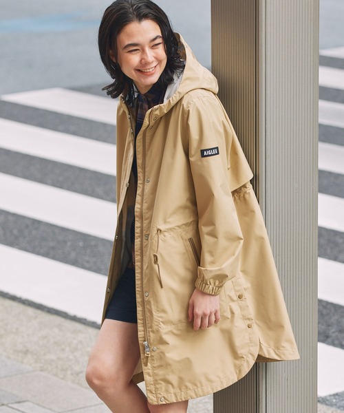 AIGLE（エーグル）の「透湿 防水 防風 2.5レイヤー フーデッドロングコート RP（トレンチコート・レディース・ダークネイビー/ベージュ/ブルー/ブラック・40/36/38/34/44/42）」の19枚目の写真