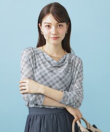 index | シアーチェックドレープネックトップス【洗濯機OK】(Tシャツ/カットソー)
