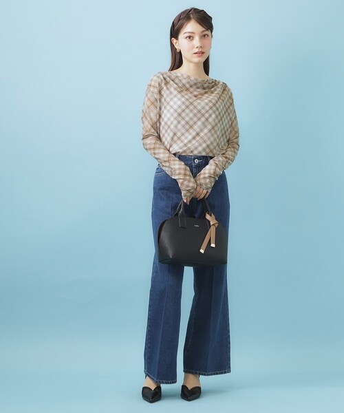 index(インデックス)の「シアーチェックドレープネックトップス【洗濯機OK】(Tシャツ/カットソー・レディース・グレー系1/ベージュ系1/パープル系1・00)」の10枚目の写真