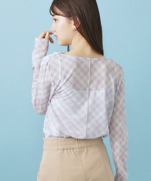index(インデックス)の「シアーチェックドレープネックトップス【洗濯機OK】(Tシャツ/カットソー・レディース・グレー系1/ベージュ系1/パープル系1・00)」の13枚目の写真