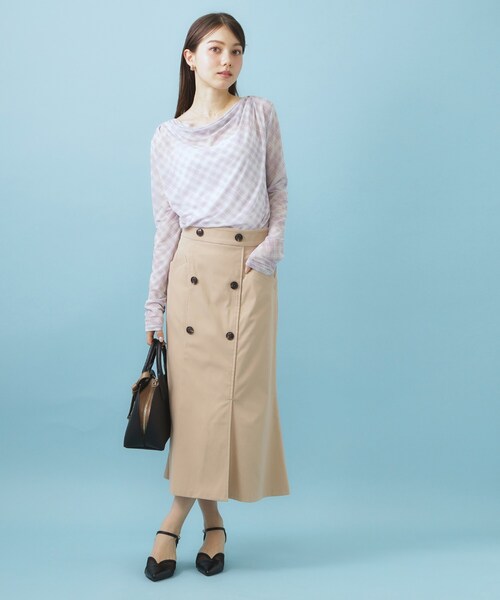 index(インデックス)の「シアーチェックドレープネックトップス【洗濯機OK】(Tシャツ/カットソー・レディース・グレー系1/ベージュ系1/パープル系1・00)」の14枚目の写真