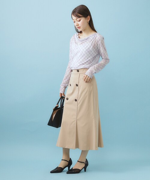 index(インデックス)の「シアーチェックドレープネックトップス【洗濯機OK】(Tシャツ/カットソー・レディース・グレー系1/ベージュ系1/パープル系1・00)」の15枚目の写真