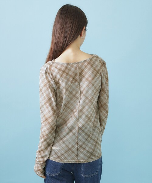index(インデックス)の「シアーチェックドレープネックトップス【洗濯機OK】(Tシャツ/カットソー・レディース・グレー系1/ベージュ系1/パープル系1・00)」の19枚目の写真