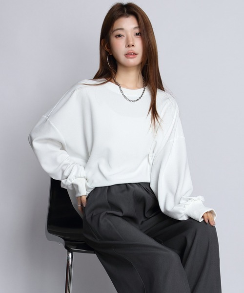 by LEGNA(バイレグナ)の「ドロップショルダーカットソー(Tシャツ/カットソー・レディース・グレイッシュベージュ/ブラック/ベビーピンク/グレー/グレー系/パープル/ホワイト・FREE)」の14枚目の写真