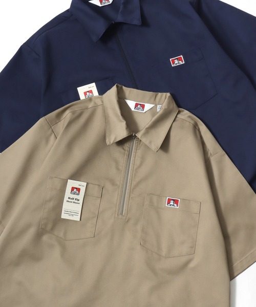 BEN DAVIS（ベンデイビス）の「BEN DAVIS/ベンデイビス 1/2 ZIP SS SHIRT/オーバーサイズ TCツイル ワーク ハーフジップ 半袖シャツ/レディース メンズ（シャツ/ブラウス・メンズ・ブラック/ベージュ/ストライプ/ネイビー・M/XL/L）」の2枚目の写真