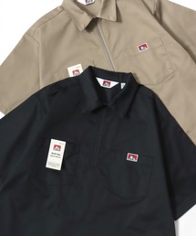 BEN DAVIS | BEN DAVIS/ベンデイビス 1/2 ZIP SS SHIRT/オーバーサイズ TCツイル ワーク ハーフジップ 半袖シャツ/レディース メンズ(シャツ/ブラウス)