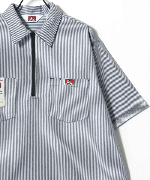 BEN DAVIS（ベンデイビス）の「BEN DAVIS/ベンデイビス 1/2 ZIP SS SHIRT/オーバーサイズ TCツイル ワーク ハーフジップ 半袖シャツ/レディース メンズ（シャツ/ブラウス・メンズ・ブラック/ベージュ/ストライプ/ネイビー・M/XL/L）」の8枚目の写真