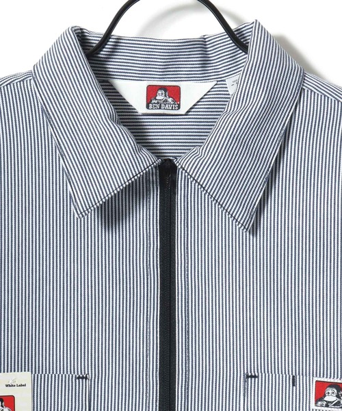 BEN DAVIS（ベンデイビス）の「BEN DAVIS/ベンデイビス 1/2 ZIP SS SHIRT/オーバーサイズ TCツイル ワーク ハーフジップ 半袖シャツ/レディース メンズ（シャツ/ブラウス・メンズ・ブラック/ベージュ/ストライプ/ネイビー・M/XL/L）」の14枚目の写真