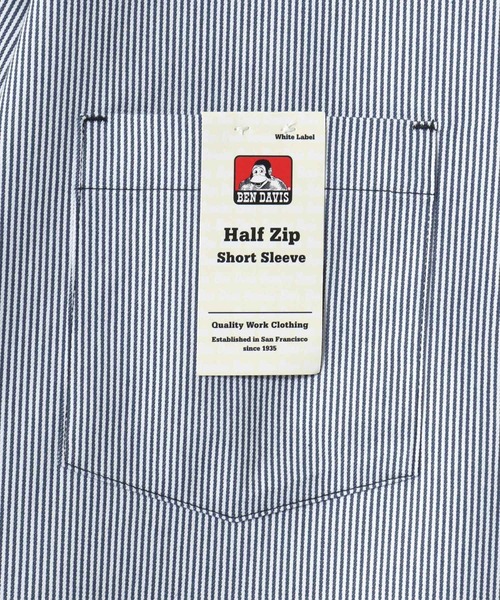 BEN DAVIS（ベンデイビス）の「BEN DAVIS/ベンデイビス 1/2 ZIP SS SHIRT/オーバーサイズ TCツイル ワーク ハーフジップ 半袖シャツ/レディース メンズ（シャツ/ブラウス・メンズ・ブラック/ベージュ/ストライプ/ネイビー・M/XL/L）」の16枚目の写真