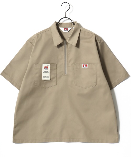 BEN DAVIS（ベンデイビス）の「BEN DAVIS/ベンデイビス 1/2 ZIP SS SHIRT/オーバーサイズ TCツイル ワーク ハーフジップ 半袖シャツ/レディース メンズ（シャツ/ブラウス・メンズ・ブラック/ベージュ/ストライプ/ネイビー・M/XL/L）」の10枚目の写真