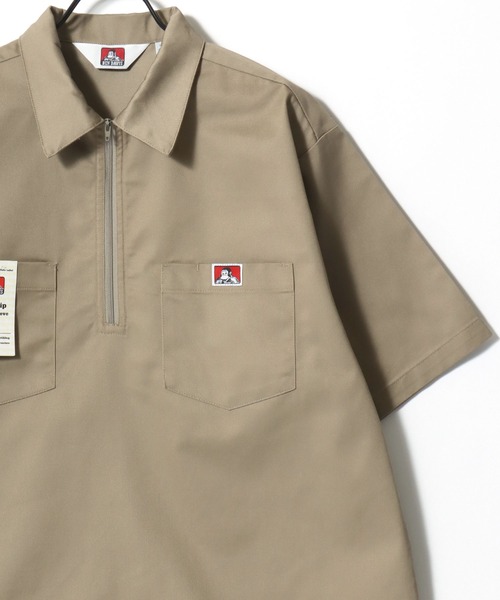 BEN DAVIS（ベンデイビス）の「BEN DAVIS/ベンデイビス 1/2 ZIP SS SHIRT/オーバーサイズ TCツイル ワーク ハーフジップ 半袖シャツ/レディース メンズ（シャツ/ブラウス・メンズ・ブラック/ベージュ/ストライプ/ネイビー・M/XL/L）」の6枚目の写真