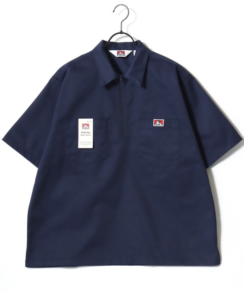 BEN DAVIS（ベンデイビス）の「BEN DAVIS/ベンデイビス 1/2 ZIP SS SHIRT/オーバーサイズ TCツイル ワーク ハーフジップ 半袖シャツ/レディース メンズ（シャツ/ブラウス・メンズ・ブラック/ベージュ/ストライプ/ネイビー・M/XL/L）」の9枚目の写真