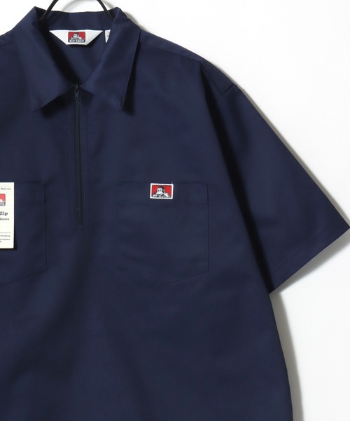 BEN DAVIS（ベンデイビス）の「BEN DAVIS/ベンデイビス 1/2 ZIP SS SHIRT/オーバーサイズ TCツイル ワーク ハーフジップ 半袖シャツ/レディース メンズ（シャツ/ブラウス・メンズ・ブラック/ベージュ/ストライプ/ネイビー・M/XL/L）」の7枚目の写真