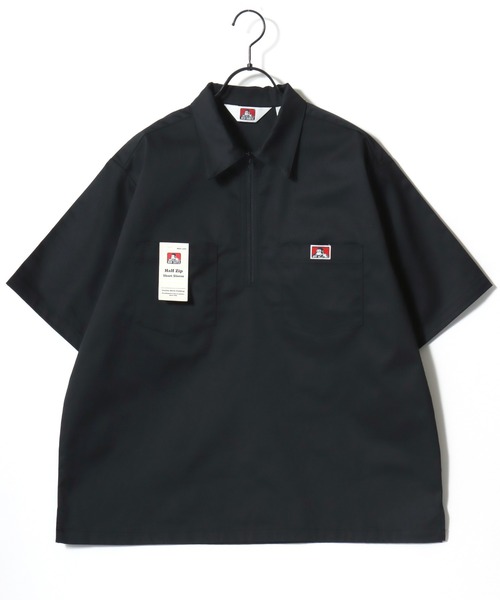 BEN DAVIS（ベンデイビス）の「BEN DAVIS/ベンデイビス 1/2 ZIP SS SHIRT/オーバーサイズ TCツイル ワーク ハーフジップ 半袖シャツ/レディース メンズ（シャツ/ブラウス・メンズ・ブラック/ベージュ/ストライプ/ネイビー・M/XL/L）」の11枚目の写真