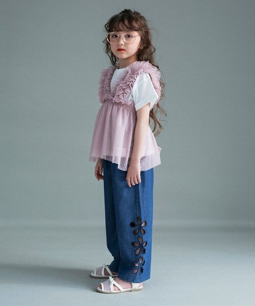 BRANSHES(ブランシェス)の「お花カットモチーフデニムパンツ(デニムパンツ・キッズ・サックスブルー/ブルー・120/110/100/150/140/130)」の10枚目の写真