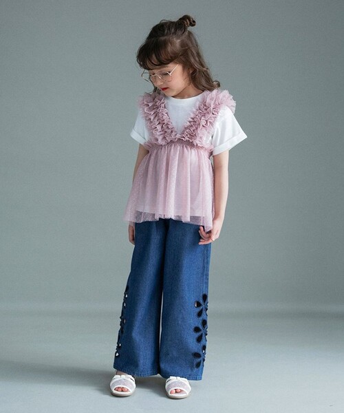 BRANSHES(ブランシェス)の「お花カットモチーフデニムパンツ(デニムパンツ・キッズ・サックスブルー/ブルー・120/110/100/150/140/130)」の11枚目の写真