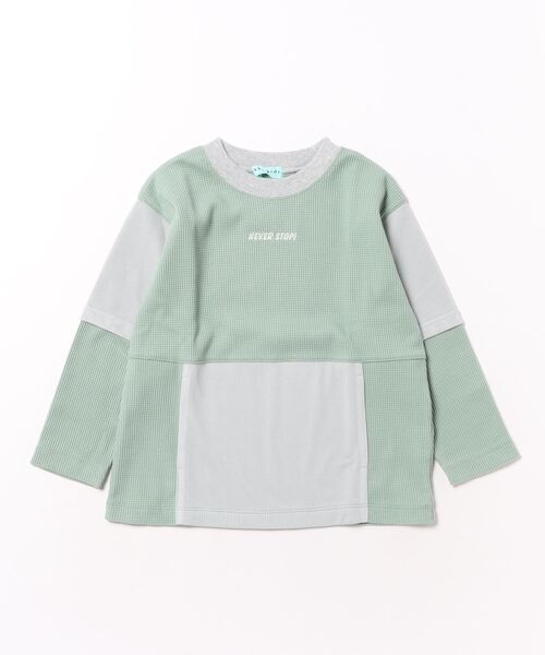 HAKKA KIDS（ハッカキッズ）の「レイヤード風ワッフル長袖Tシャツ（Tシャツ/カットソー・キッズ・ブルー/グリーン・110cm/130cm）」の2枚目の写真