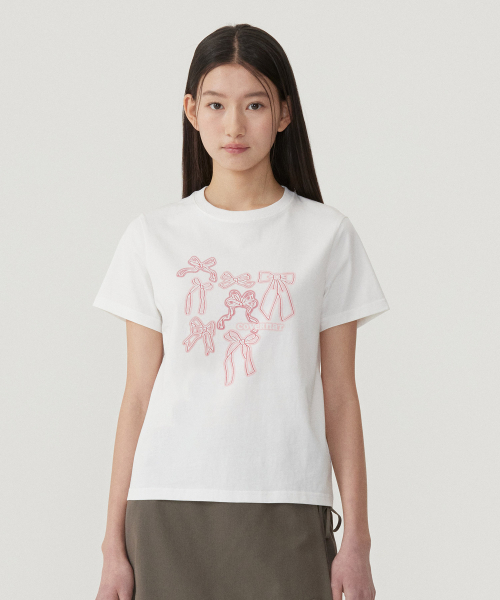 COVERNAT WOMAN(カバーナットウーマン)の「ウーマンリボングラフィックTシャツホワイト(Tシャツ/カットソー・レディース・その他・WS/WM)」の1枚目の写真