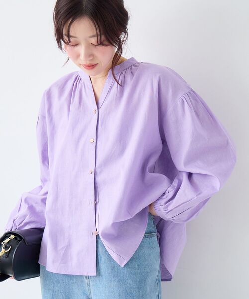 le.coeur blanc(ルクールブラン)の「麻コットンスタンドカラーブラウス(シャツ/ブラウス・レディース・ブラック/ブラウン/ラベンダー・38)」の16枚目の写真