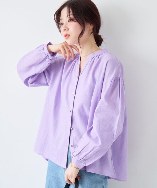 le.coeur blanc(ルクールブラン)の「麻コットンスタンドカラーブラウス(シャツ/ブラウス・レディース・ブラック/ブラウン/ラベンダー・38)」の18枚目の写真