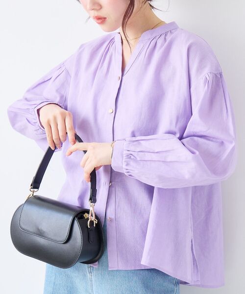 le.coeur blanc(ルクールブラン)の「麻コットンスタンドカラーブラウス(シャツ/ブラウス・レディース・ブラック/ブラウン/ラベンダー・38)」の20枚目の写真
