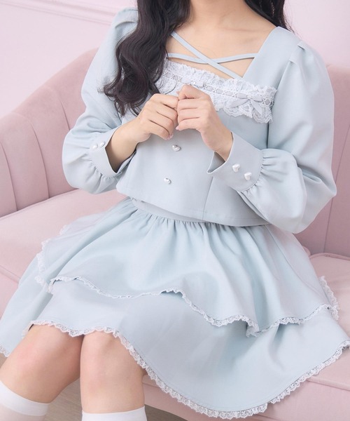 ROJITA（ロジータ）の「はしごレースティアードセットアップ（セットアップ・レディース・ミント/ブラック/ピンク・FREE）」の2枚目の写真