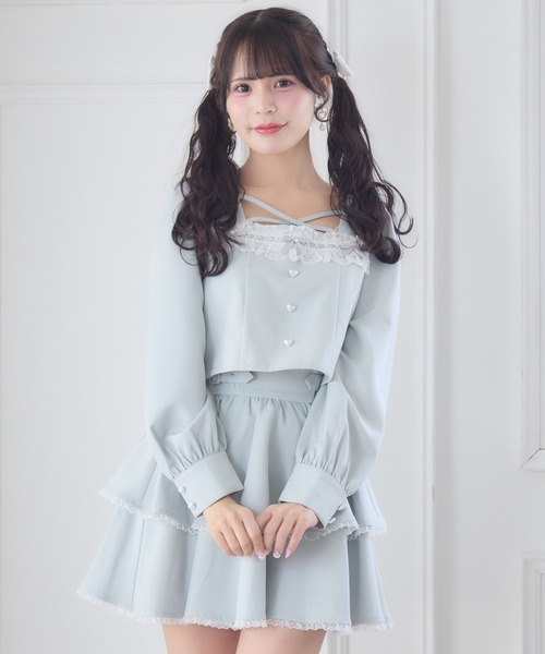 ROJITA（ロジータ）の「はしごレースティアードセットアップ（セットアップ・レディース・ミント/ブラック/ピンク・FREE）」の9枚目の写真