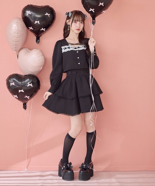 ROJITA（ロジータ）の「はしごレースティアードセットアップ（セットアップ・レディース・ミント/ブラック/ピンク・FREE）」の6枚目の写真