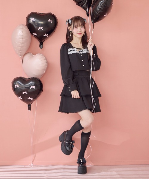 ROJITA（ロジータ）の「はしごレースティアードセットアップ（セットアップ・レディース・ミント/ブラック/ピンク・FREE）」の8枚目の写真