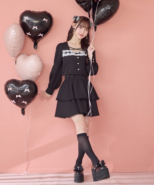 ROJITA（ロジータ）の「はしごレースティアードセットアップ（セットアップ・レディース・ミント/ブラック/ピンク・FREE）」の7枚目の写真