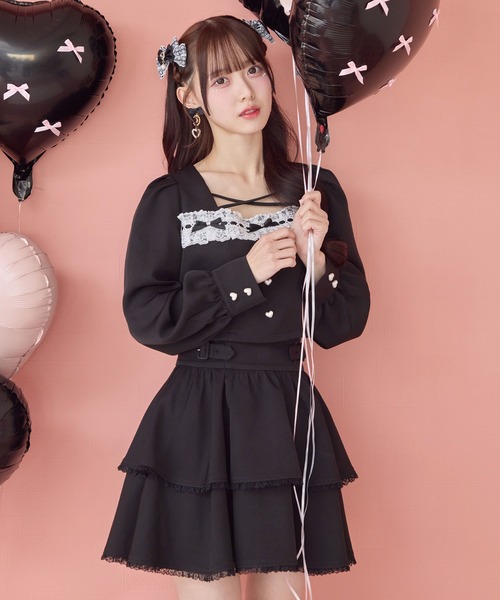 ROJITA（ロジータ）の「はしごレースティアードセットアップ（セットアップ・レディース・ミント/ブラック/ピンク・FREE）」の4枚目の写真