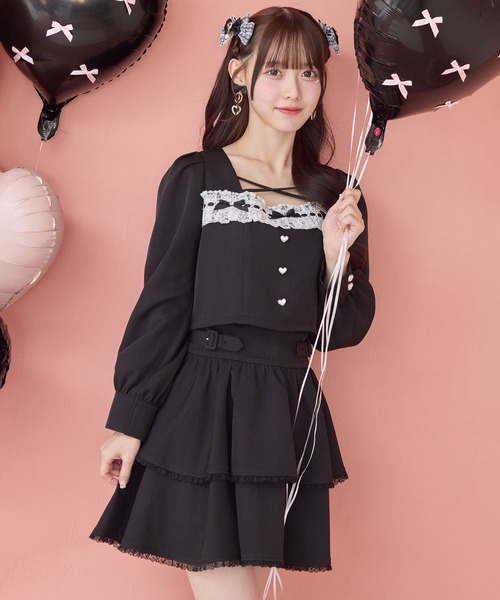 ROJITA（ロジータ）の「はしごレースティアードセットアップ（セットアップ・レディース・ミント/ブラック/ピンク・FREE）」の5枚目の写真