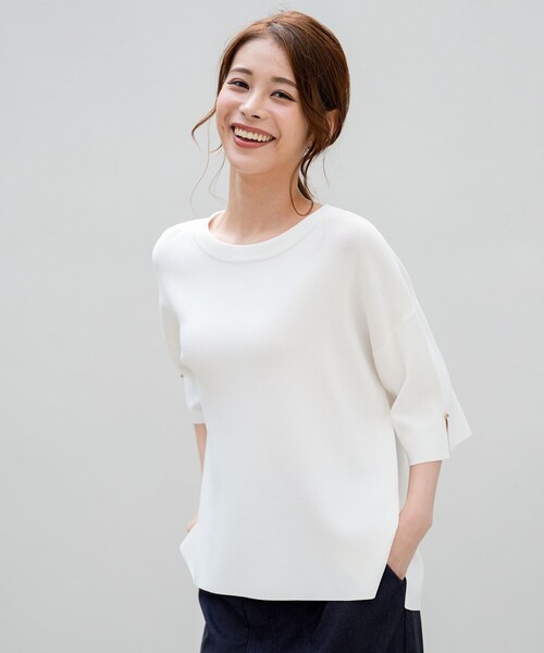ANY SIS（エニィスィス）の「【アイスタッチ】ボートネックニット プルオーバー（ニット/セーター・レディース・スカイブルー系/ベージュ系2/イエロー系/ホワイト系9/グレー系/ネイビー系9/レッド系/ライトグレー系2・MEDIUM）」の2枚目の写真