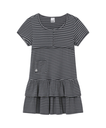 BAUF（バウフ）の「ボタンフリルワンピース[ストライプチャコール]（ワンピース）」