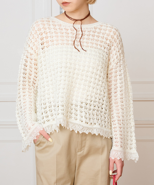 IENA LA BOUCLE（イエナラブークル）の「IENA LA BOUCLE パターンレース編みニット（ニット/セーター・レディース・ホワイト・FREE）」の3枚目の写真